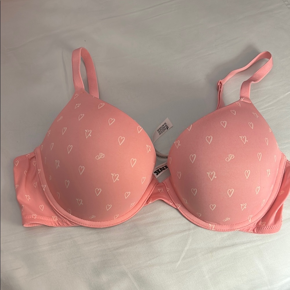 Pink Heart Patterned Bra